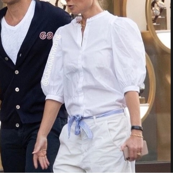 G. Label by Goop Tracy Puff Sleeve White Button Down Cotton Shirt Top Sz 6 - Picture 3 of 6